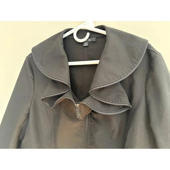 Lafayette 148 New York Black Blazer Career Jacket Size 12 Ruffled Zipper Necklin - Picture 7 of 13